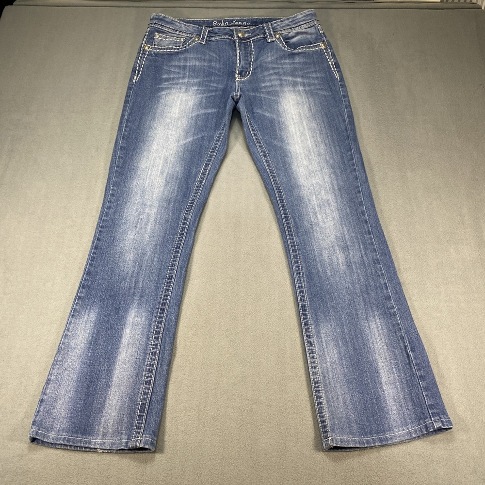Suko Womens Jeans 10 Whiskered Blue‎ Embroidered Straight Leg Style 02315388TJ